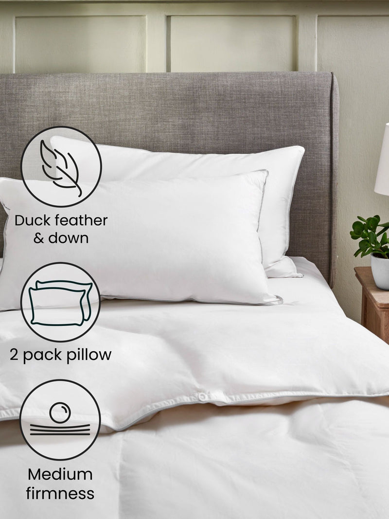 Medium duck feather pillows 50x75cm, imported from the UK