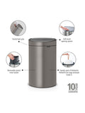 Brabantia Platinum Touch Kitchen Bin 40L - British product