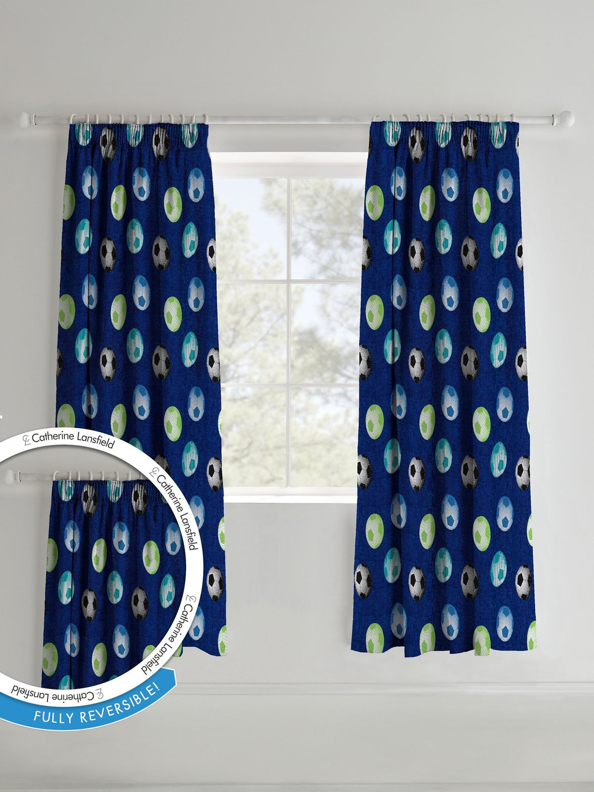 Catherine Lansfield football print curtains 167x182cm, imported from the UK