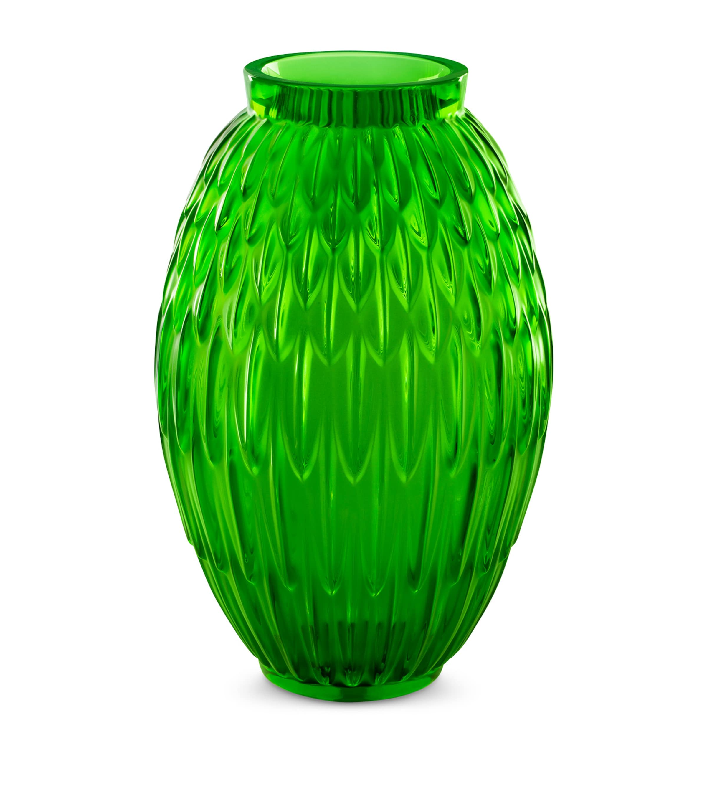 Lalique crystal vase with feather pattern 26.5cm, UK version