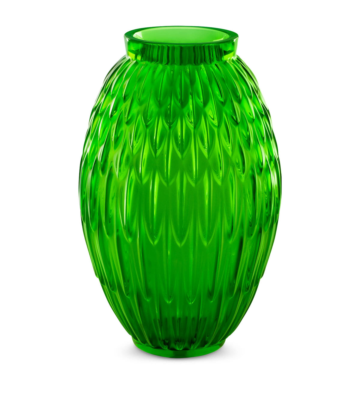 Lalique crystal vase with feather pattern 26.5cm, UK version