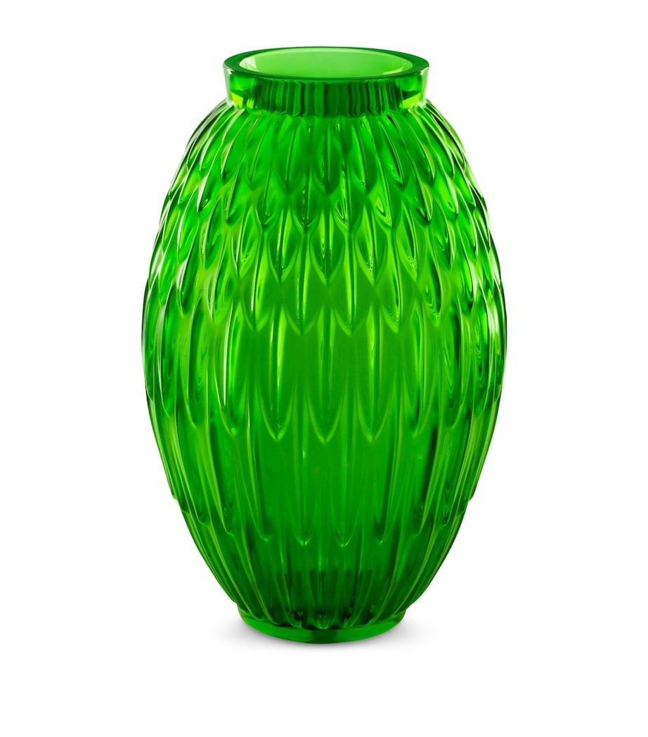 Lalique crystal vase with feather pattern 26.5cm, UK version