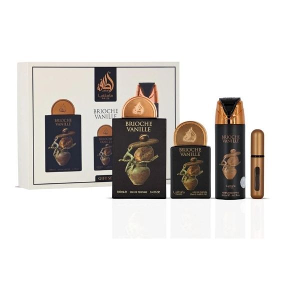 Lattafa Brioche Vanille perfume gift set 3-piece, imported from the UK
