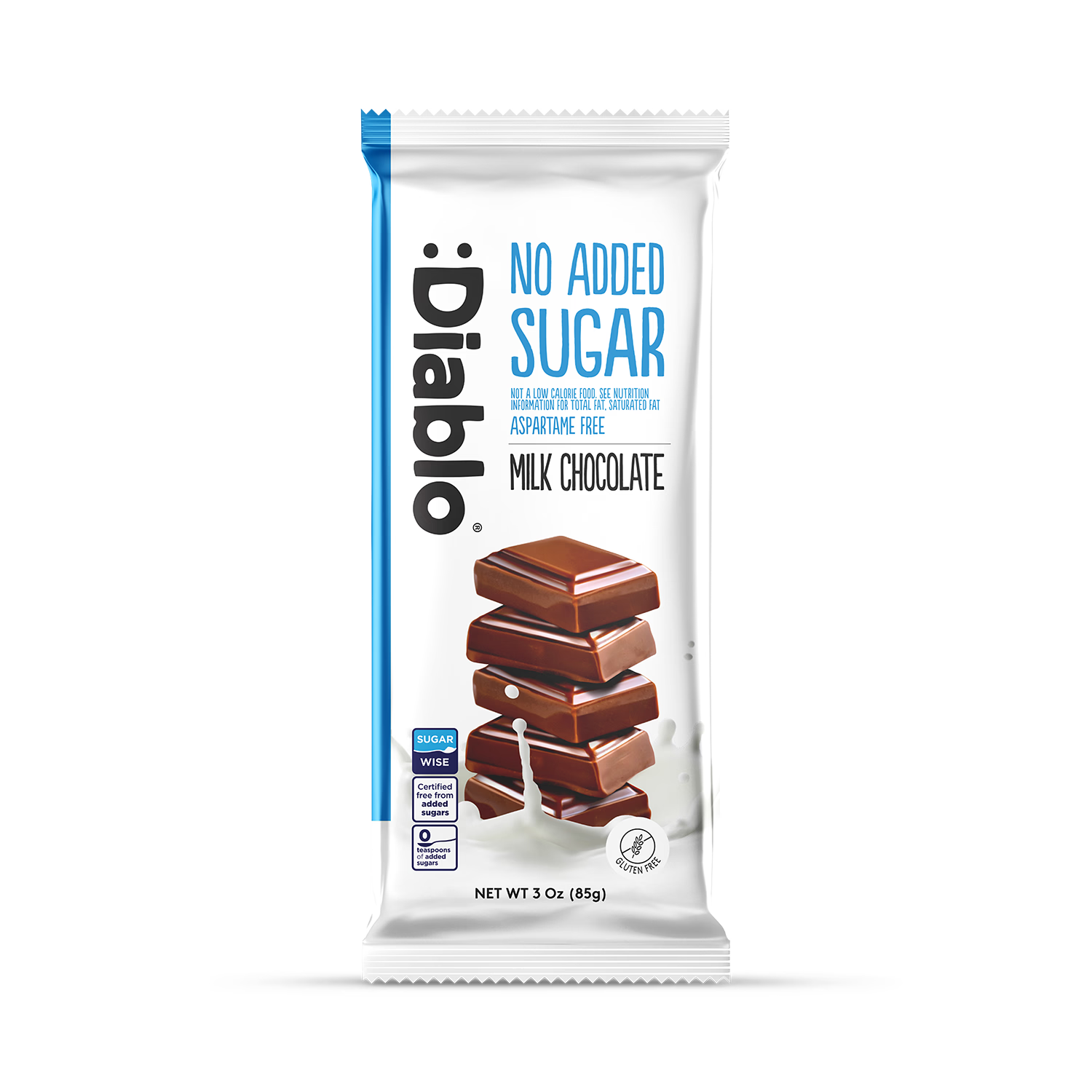 Diablo no added sugar milk chocolate bar 85g, imported from the UK