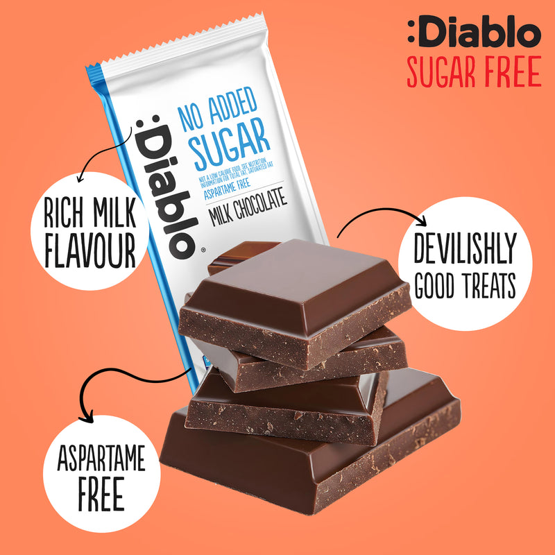 Diablo no added sugar milk chocolate bar 85g, imported from the UK