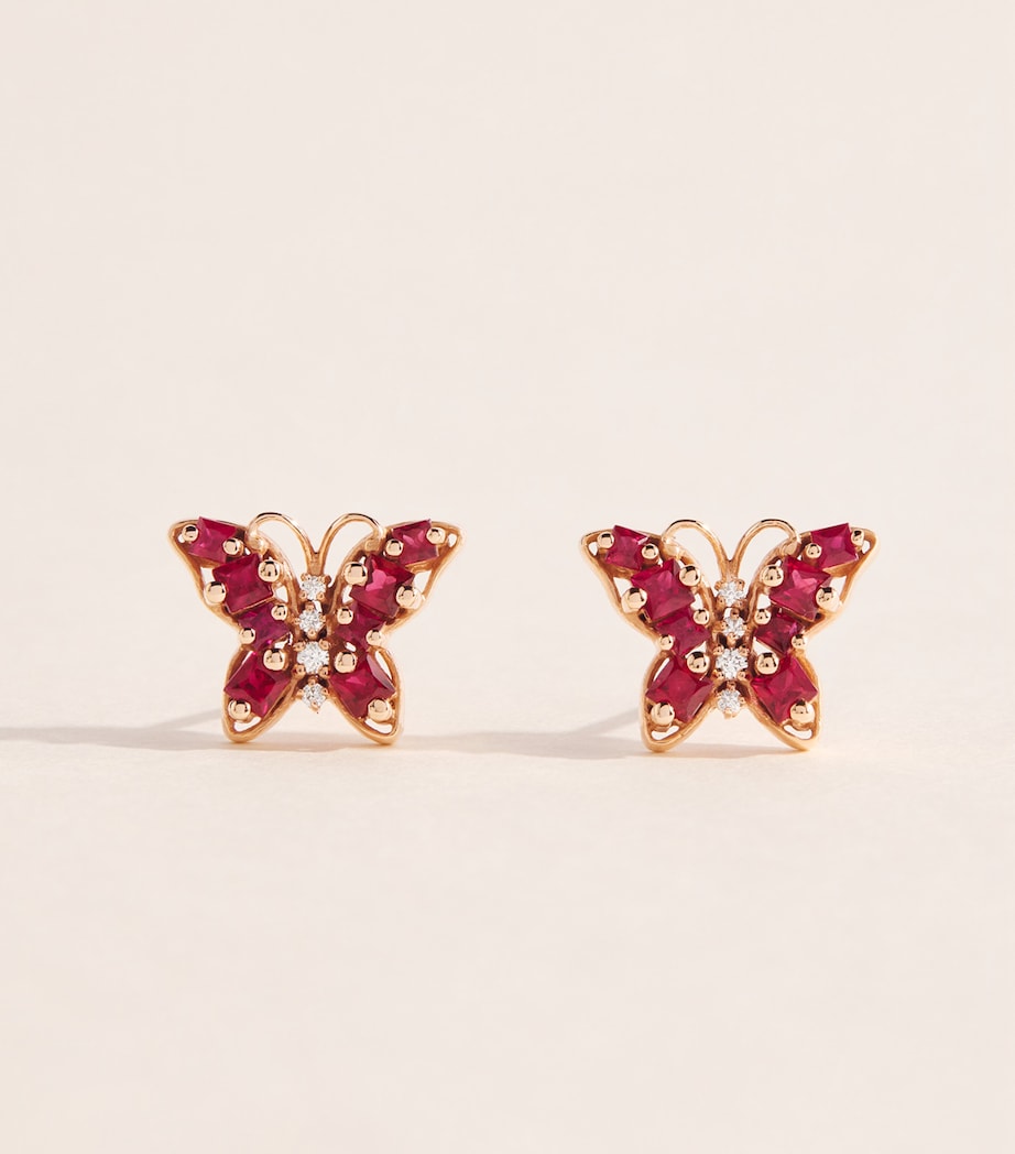 Suzanne Kalan rose gold butterfly stud diamond ruby earrings - British product