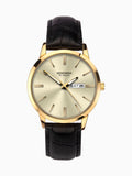 Sekonda Black Gents Watch with gold-tone dial and black leather strap, UK version