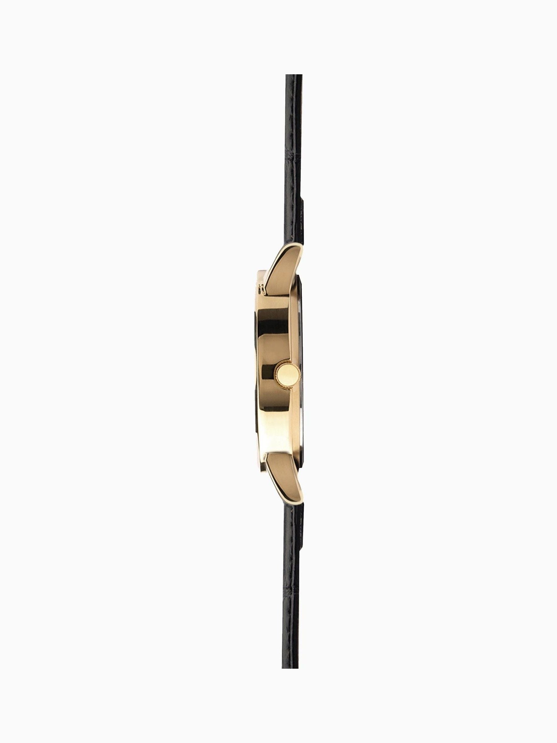 Sekonda Black Gents Watch with gold-tone dial and black leather strap, UK version