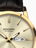 Sekonda Black Gents Watch with gold-tone dial and black leather strap, UK version