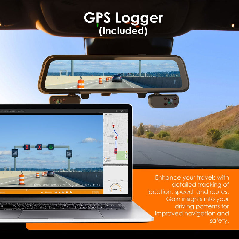 Rexing M4 4-channel mirror dash cam with 12-inch touch screen, imported from the UK