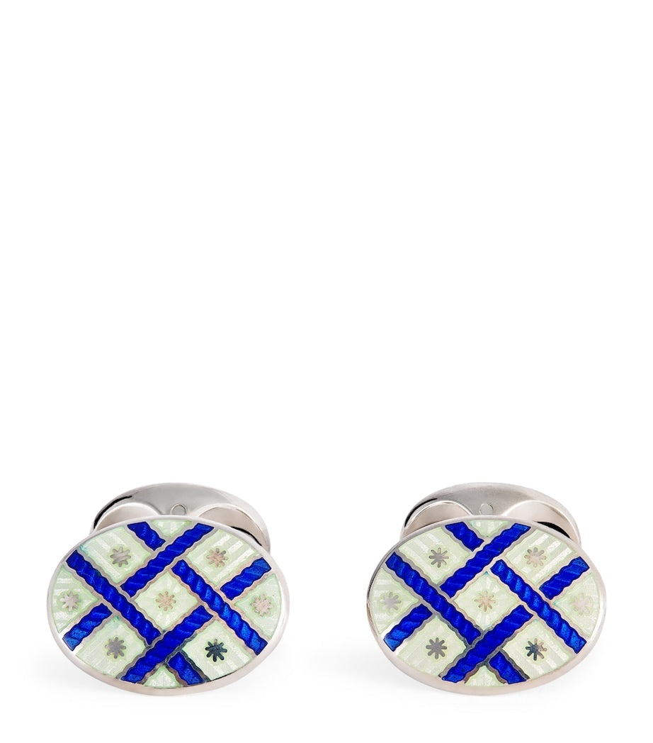 Deakin & Francis fancy pattern blue enamel cufflinks 2cm x 1.2cm, imported from the UK
