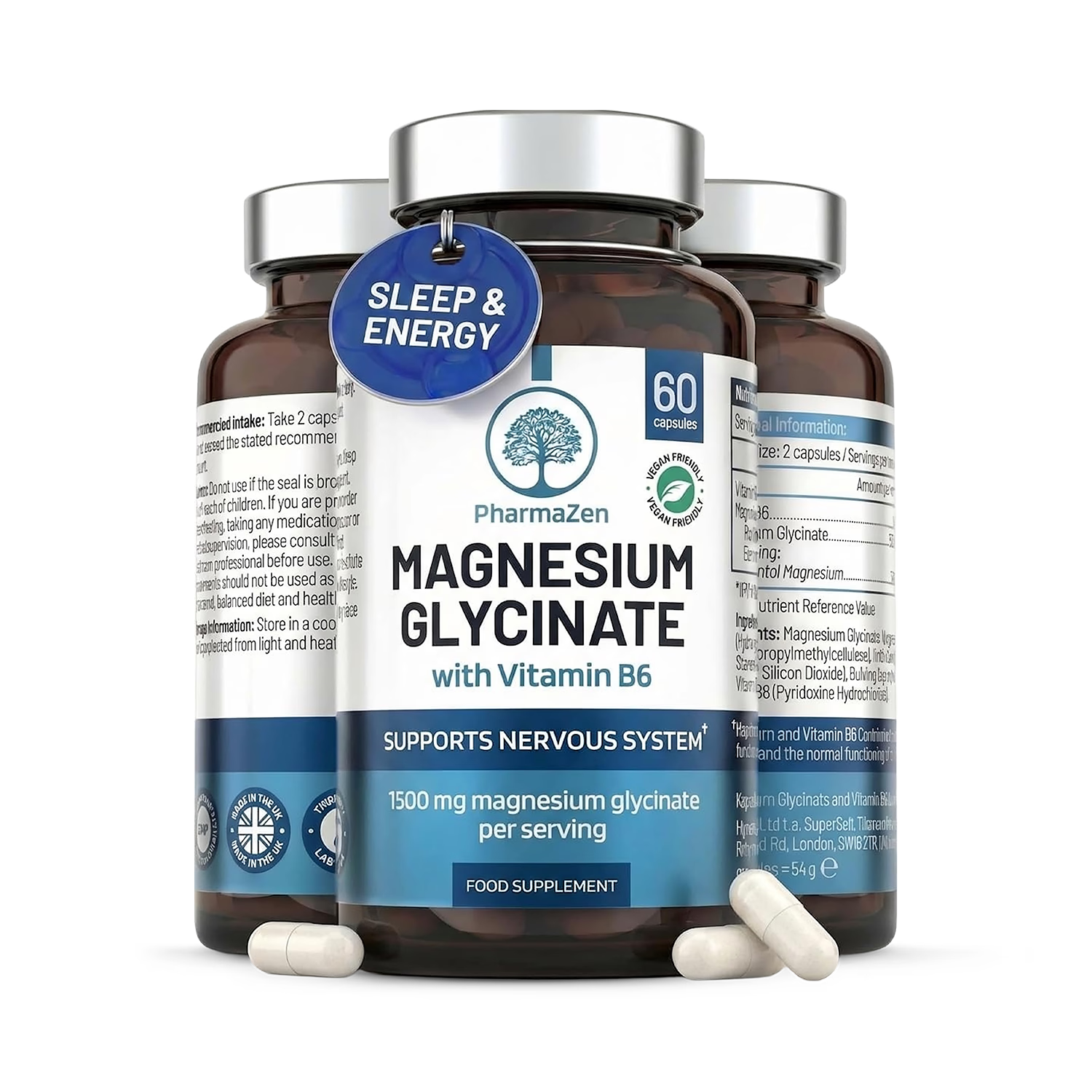 PharmaZen Magnesium Glycinate with Vitamin B6 60 capsules (British brand)
