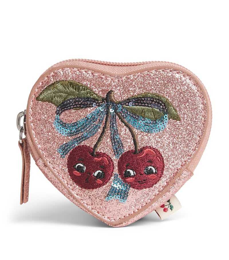 Konges Sløjd sequinned tut wallet heart shape cherries - British product