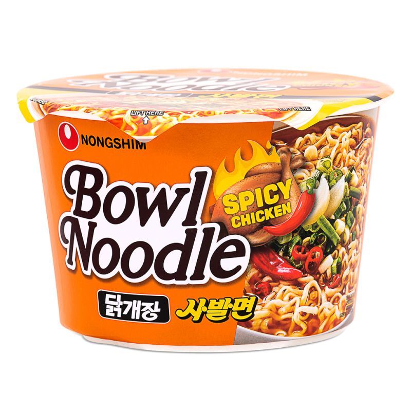 Nongshim spicy chicken instant noodle bowl, imported from the UK