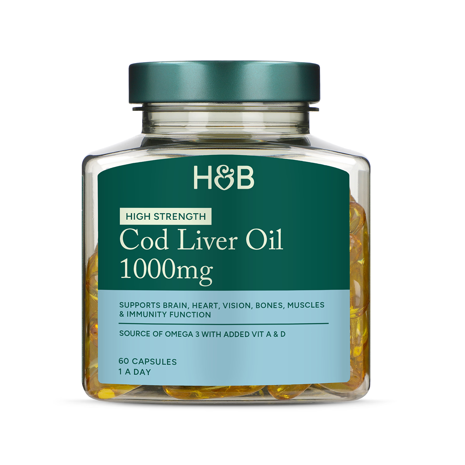 Holland & Barrett cod liver oil capsules 60 count, UK version