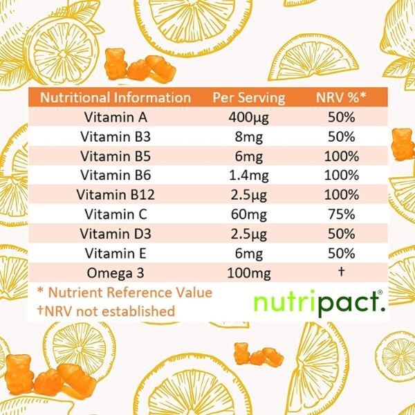 Nutripact kids multivitamin and omega 3 gummies 30 count, imported from the UK
