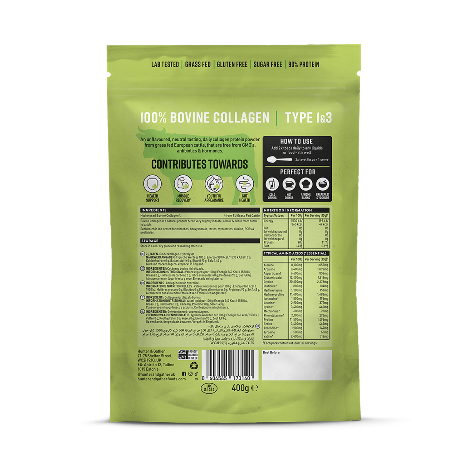 Hunter & Gather unflavoured bovine collagen peptides 400g, UK version