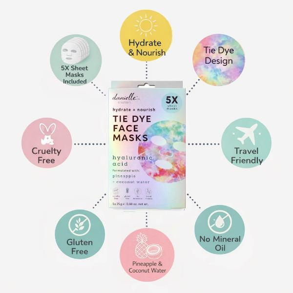 Danielle Creations tie dye hyaluronic acid sheet masks 5 pack - British product