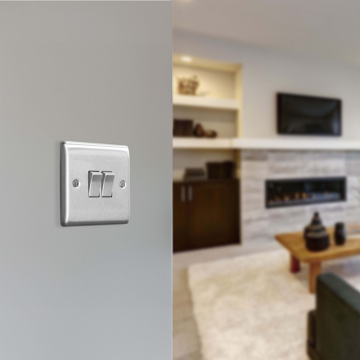 BG 2 gang 2 way switch brushed stainless steel, imported from the UK