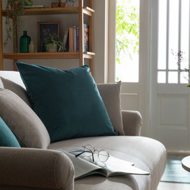 Habitat soft velvet cushion teal 55x55cm, UK version