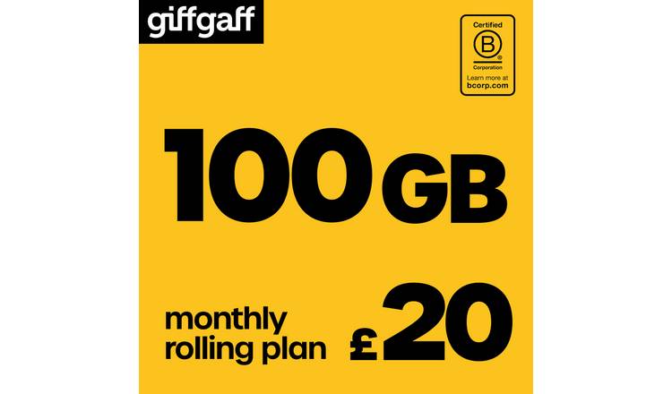 giffgaff pay as you go SIM card 100GB (British brand)