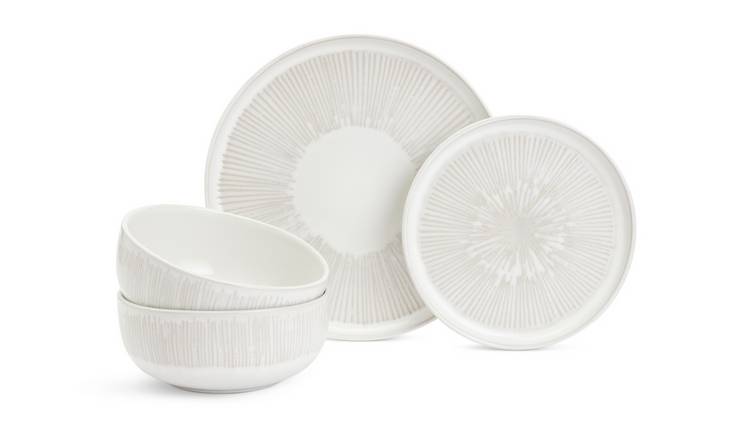 Habitat Wax Resist 12 Piece Stoneware Dinner Set - White GOODS Argos