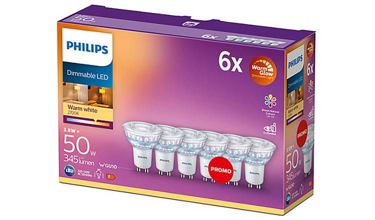 Philips LED GU10 dimmable light bulbs 6 pack, UK version