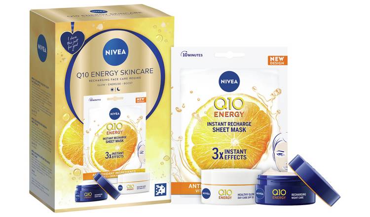 Nivea Q10 Energy gift set with day cream night cream sheet mask (British brand)