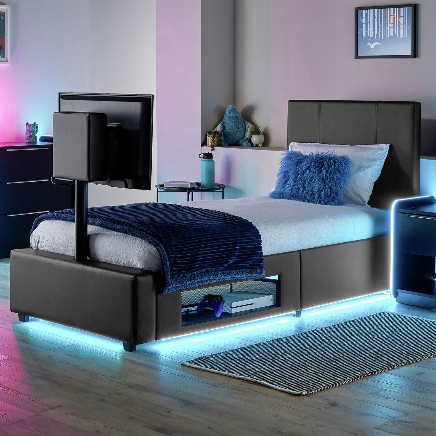 XR Living Ava Small Double TV LED Bed Frame in White
