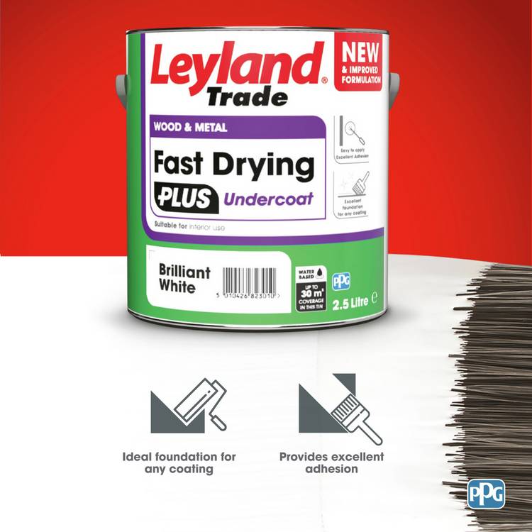 Leyland Fast Dry Plus Undercoat Brilliant White 2.5L, imported from the UK