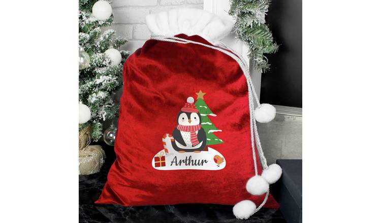 Personalised Message Red Penguin Christmas Sack