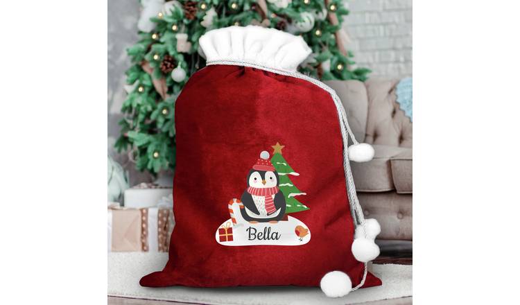 Personalised Message Red Penguin Christmas Sack