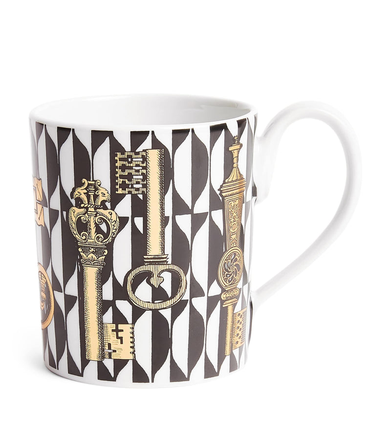 Fornasetti monochrome mug with Chiavi keys and Losanghe print, 9cm x 7cm - British product
