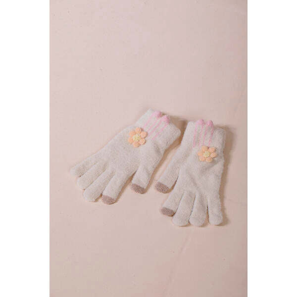 SVNX knitted floral gloves beige one size, imported from the UK