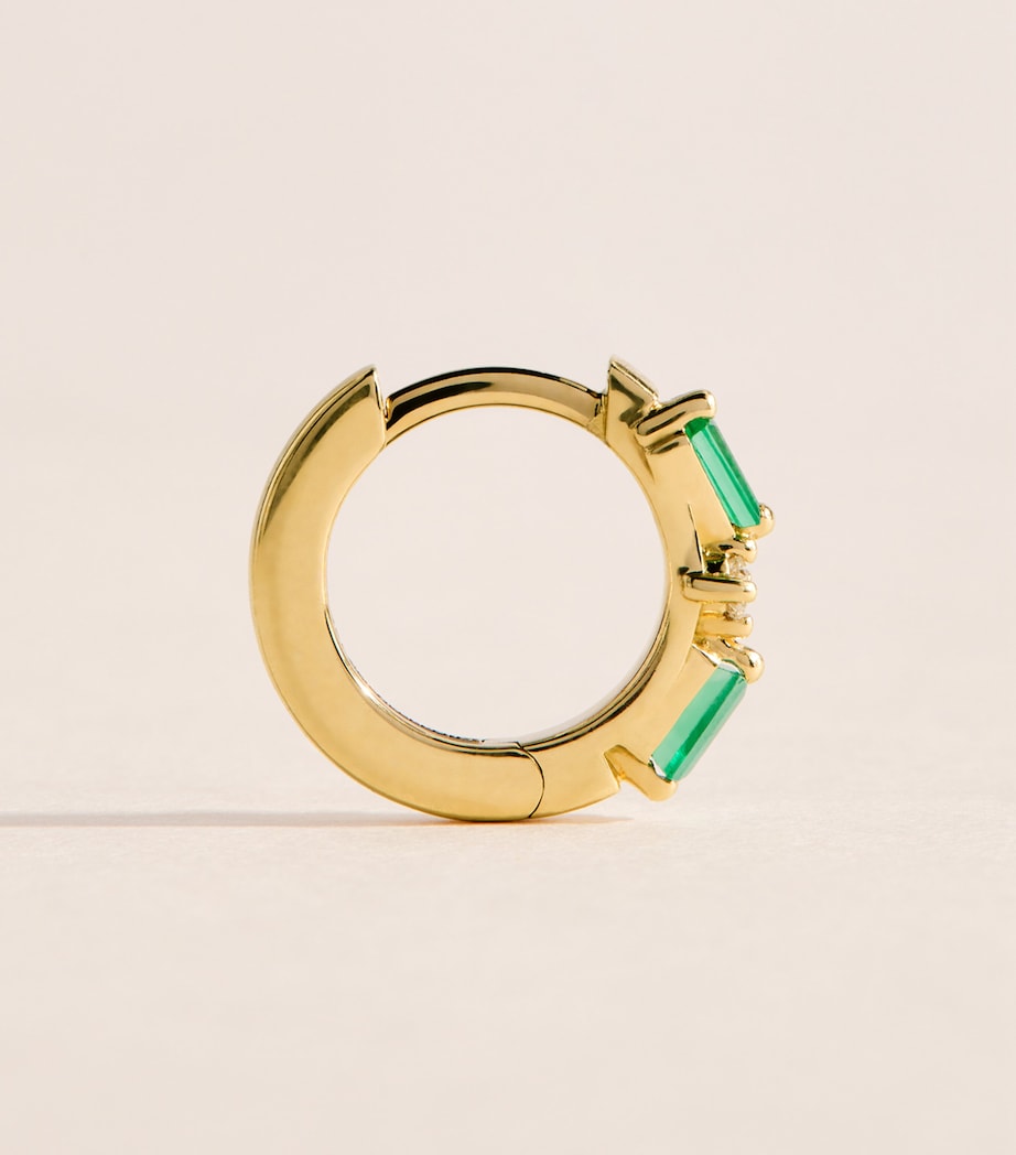 Suzanne Kalan yellow gold diamond emerald huggie earrings, imported from the UK