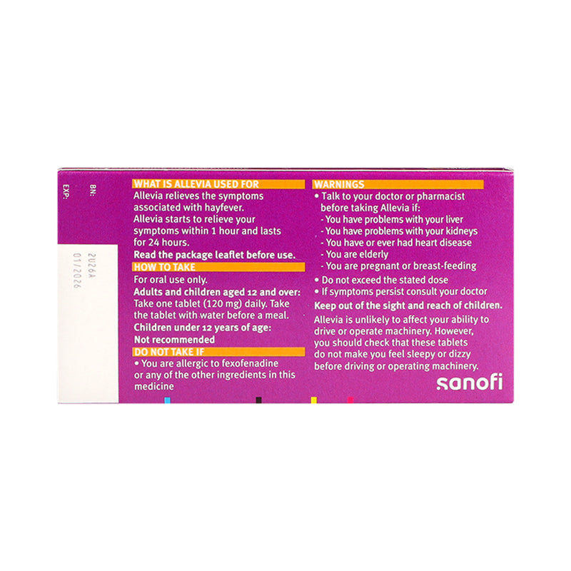 Allevia 120mg allergy tablets pack of 7, UK version