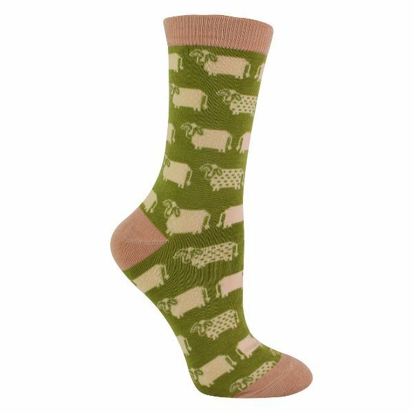 Miss Sparrow Ladies Animal Design Bamboo Socks 4-7 UK GOODS Superdrug Cows (Olive)  