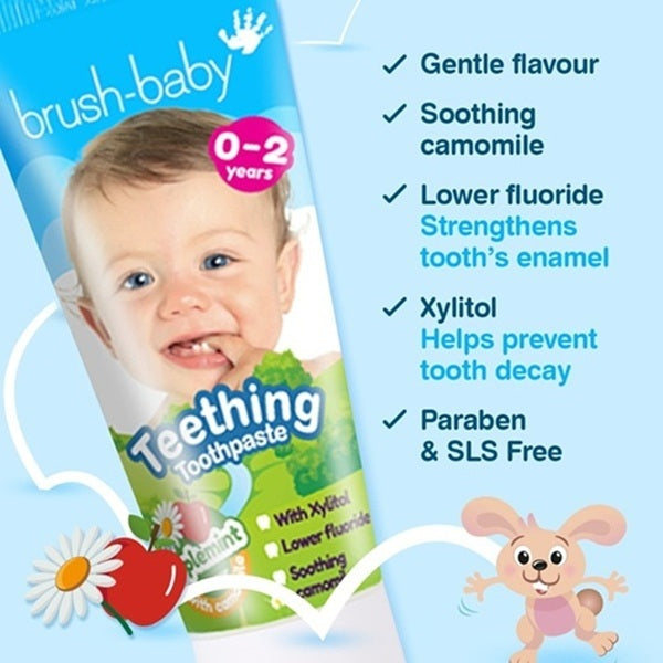 Brush Baby Teething Toothpaste 50ml Applemint flavour, imported from the UK