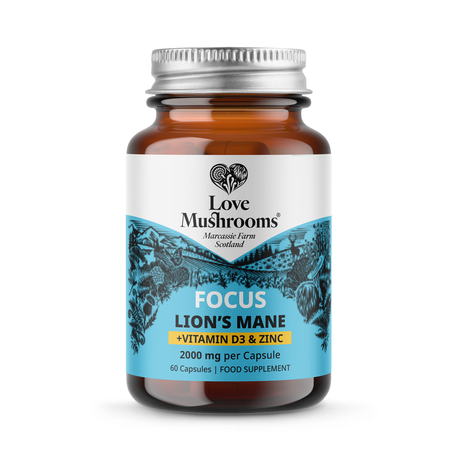 Love Mushrooms Lion's Mane Vitamin D3 Zinc capsules 2000mg, UK version