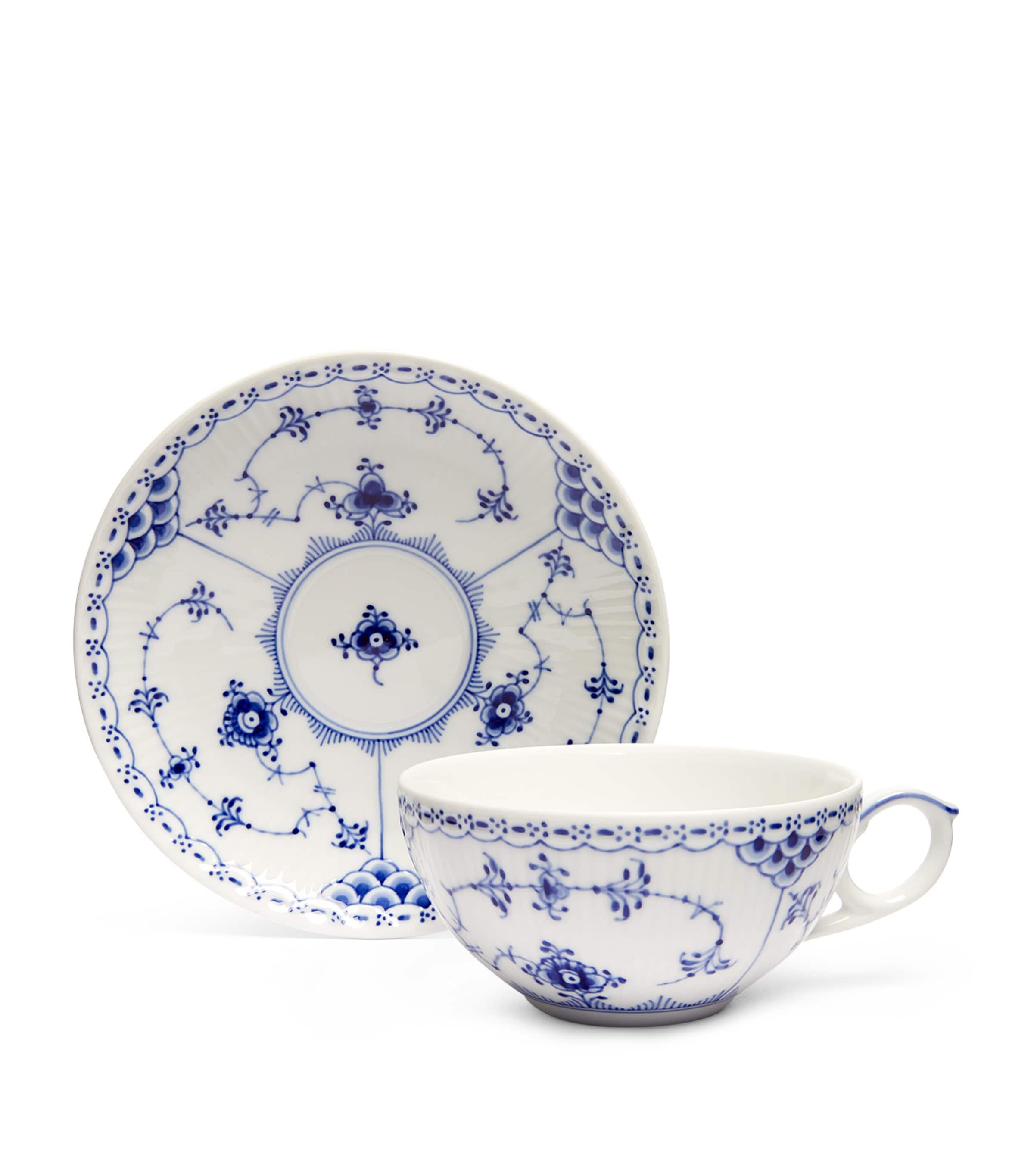 Royal Copenhagen Blue Fluted teacup and saucer, imported from the UK