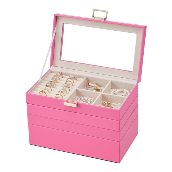 Livingandhome transparent lid jewellery box four layers velvet interior (British brand)