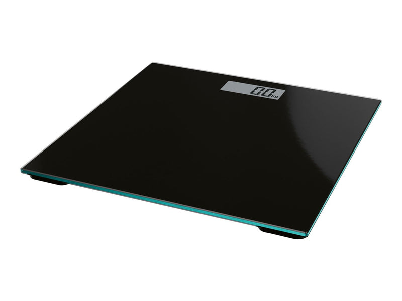 Black bathroom scales with LCD display and safety glass (British brand)