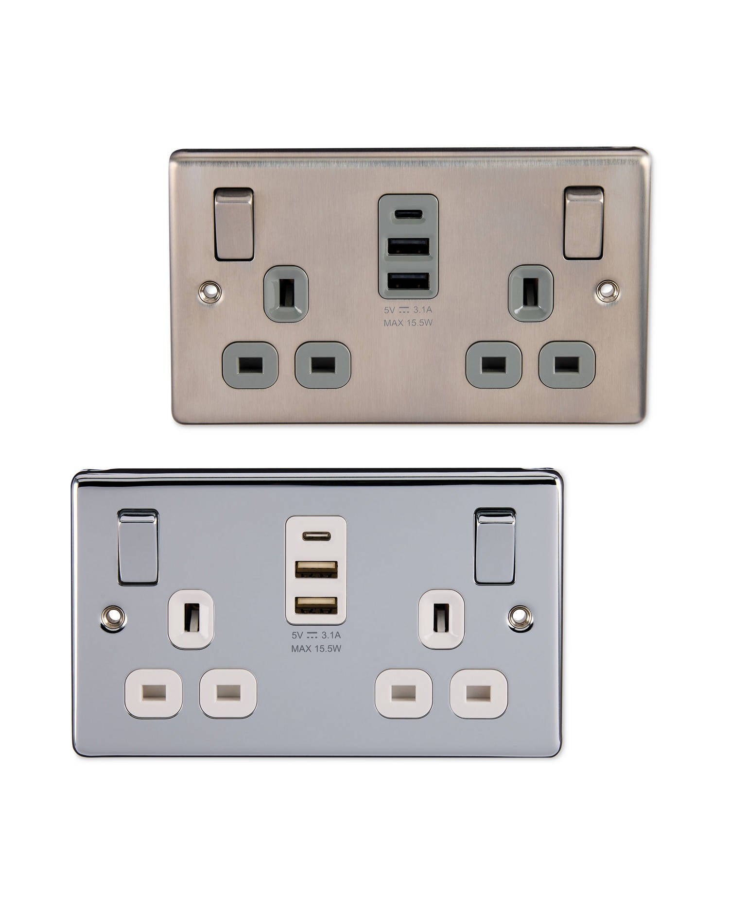 2 pack double socket with integrated USB ports (British brand)