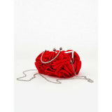 SVNX 3D rose satin clutch bag with chain strap in red, UK version