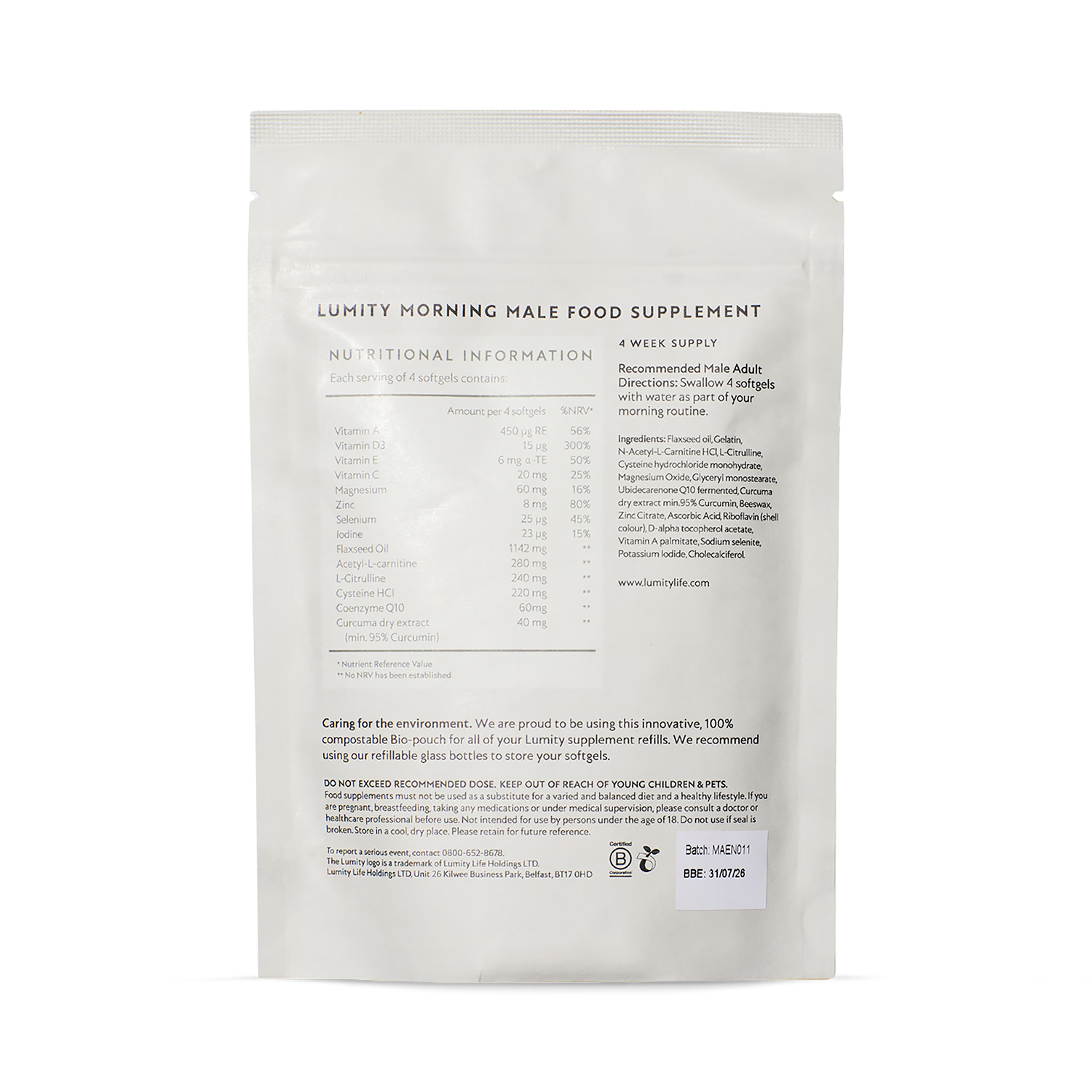 Lumity male supplement morning night 28-day 224 softgels - British product