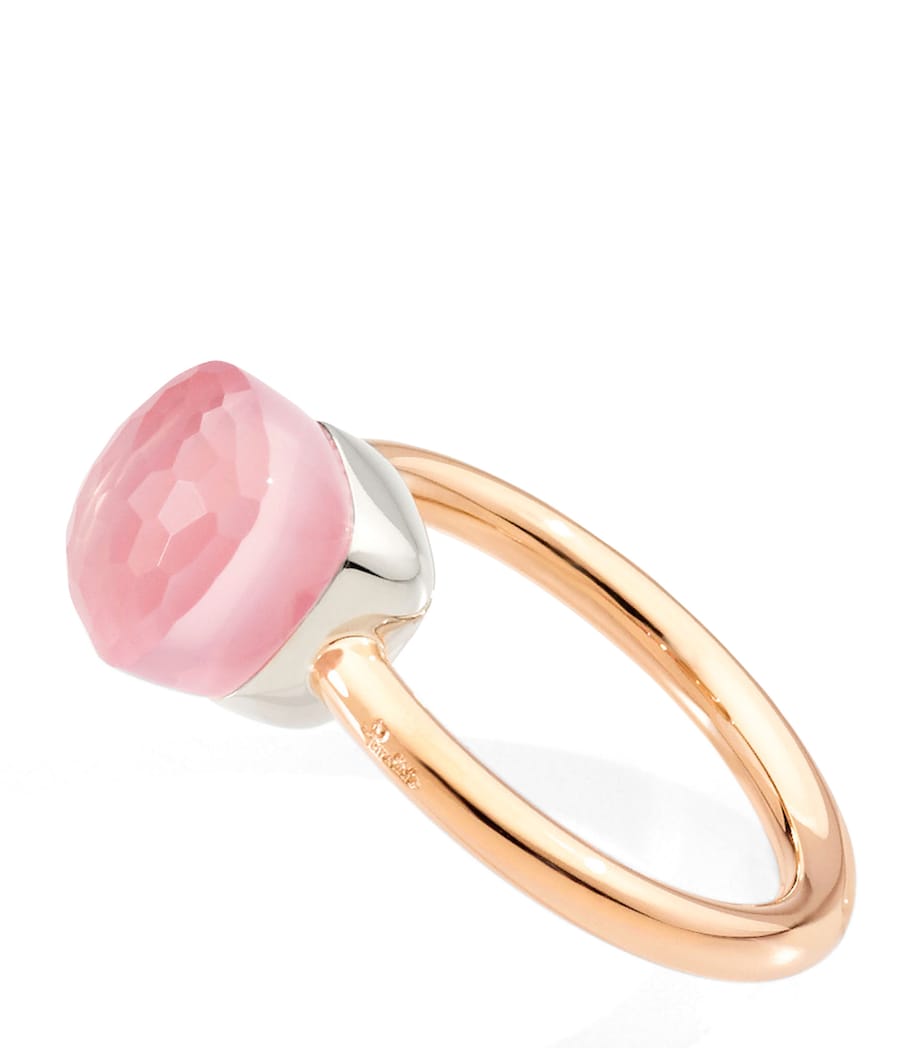 Pomellato mixed gold rose quartz Nudo ring (British brand)