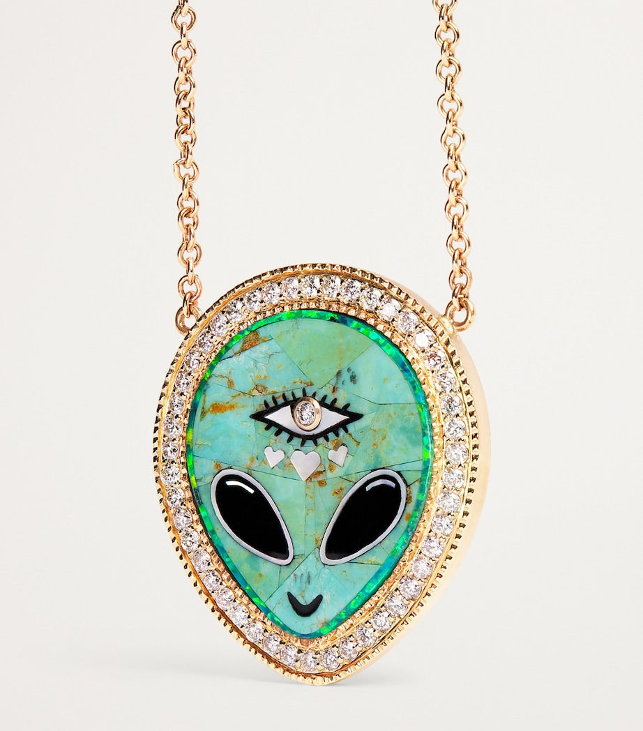 Jacquie Aiche small alien necklace with turquoise and diamonds - British product