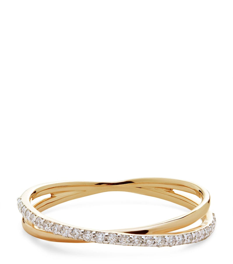 Monica Vinader yellow gold crossover ring with diamonds, UK version