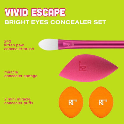 Superdrug Real Techniques Bright Eyes Concealer Sett Vivid Escape Børste Svamp Verktøy- Kjøp online hos McGrocer