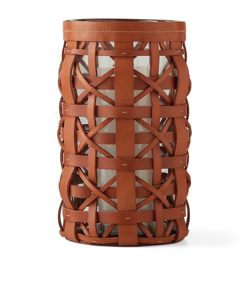 Ralph Lauren Medium Leather Preston Hurricane Candle Holder 30.5cm, imported from the UK